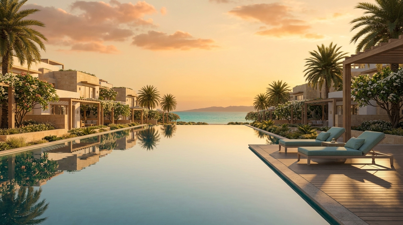 Evening at the lagoon pool